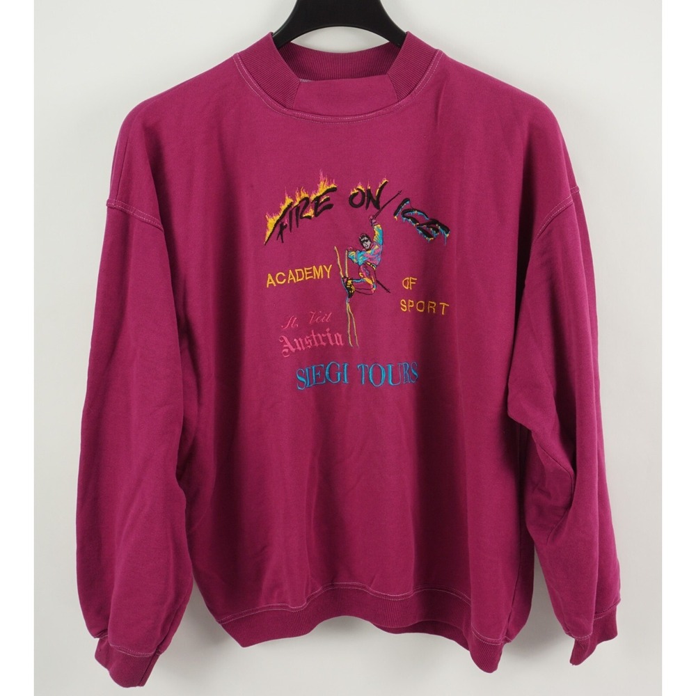 Vintage 1980s Fire on Ice Academy Austrian Siegi Tour Snow Ski Sweatshirt Large